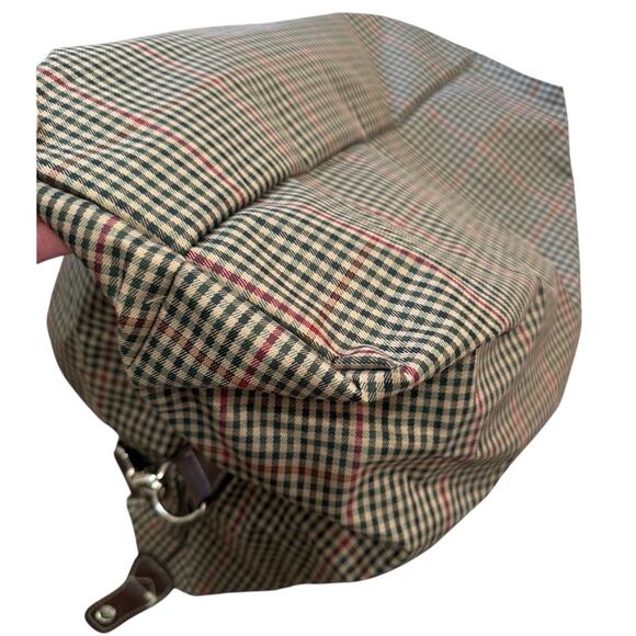 Diane von Furstenberg Large Plaid Weekender Tote Bag 20" Brown Green Red - Picture 13 of 13